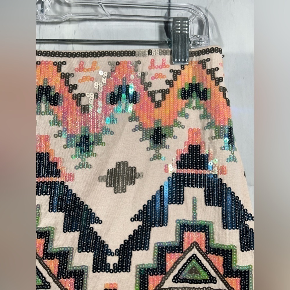 Express Aztec Sequin Mini Skirt Womens Elastic Waistband Shimmer NWOT Sz S - Picture 5 of 8